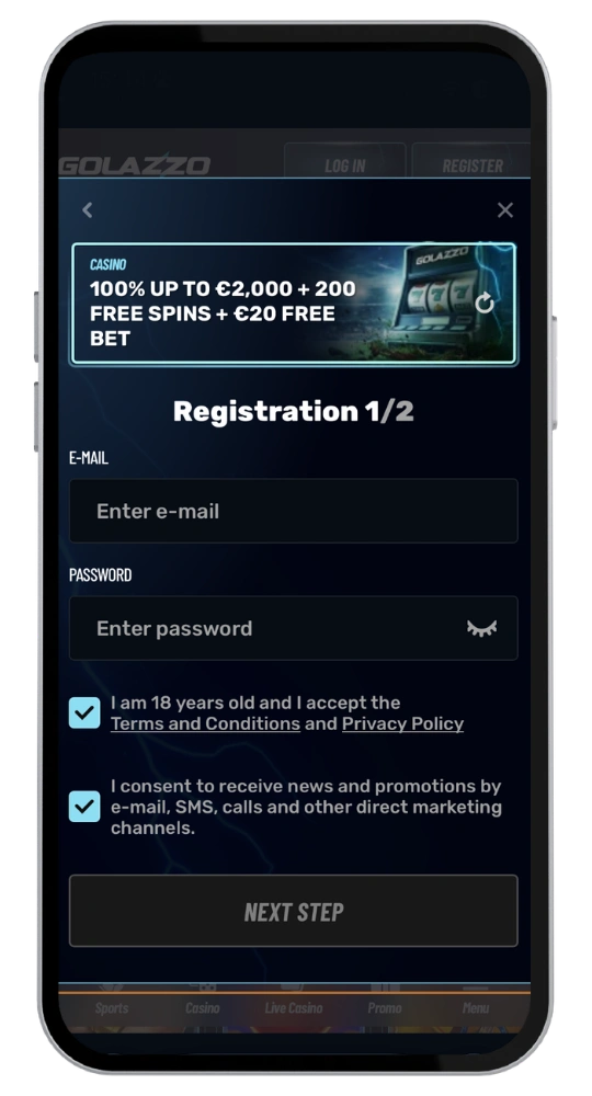 Golazzo Casino register